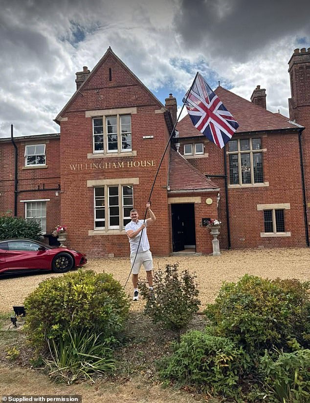 Mr Leeds (pictured waving the Union flag) claims he was offered a deal which would have seen him being paid £35,000 a month for almost seven years