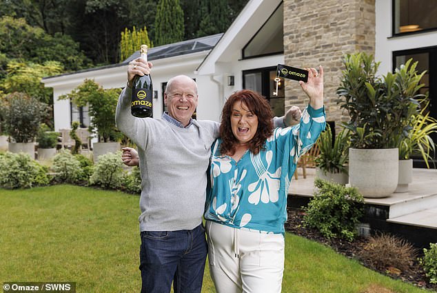 Scottish mother-of-three Rachael Reid, pictured right, spent several months staying with her husband Darren, left, in the luxury bungalow which she won in an Omaze draw in July last year