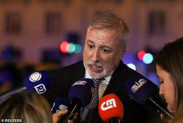 Pedro de Brito Bogas, Chairman of the Board of Directors of CARRIS, the company that operates Lisbon's Gloria funicular, talks to the media after the funicular railway car derailed