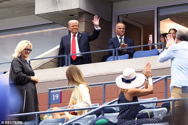 The president emerged from his private suite roughly 40 minutes from the start of the final