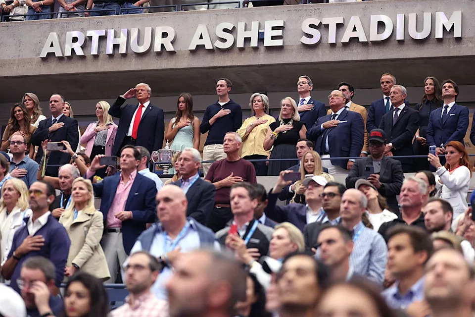 Trump entered Arthur Ashe Stadium in his native Queens at 1.45 p.m. Sunday to watch Carlos Alcaraz take on Jannik Sinner, where he was met by a mixture of cheers and boos. Organizers had asked broadcasters to refrain from showing any reactions or disruptions to the president's attendance. (Getty Images)