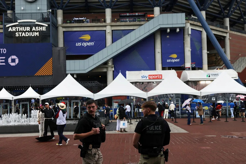 U.S. Secret Service agents stand guard, before U.S. President Donald Trump attends the final match of the U.S. Open, outside Arthur Ashe Stadium in the Queens borough of New York City (REUTERS)