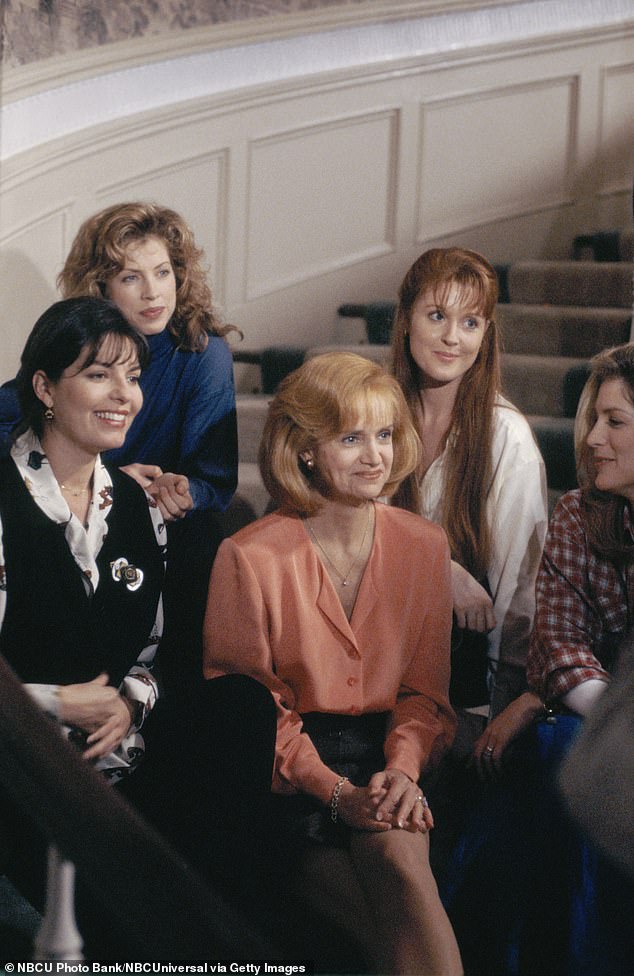 Kurtz's most prominent series that decade was the NBC drama Sisters, which she appeared on in the main cast from 1991 to 1996; pictured with (L¿R) Sela Ward, Julianne Phillips, Jo Anderson and Patricia Kalember