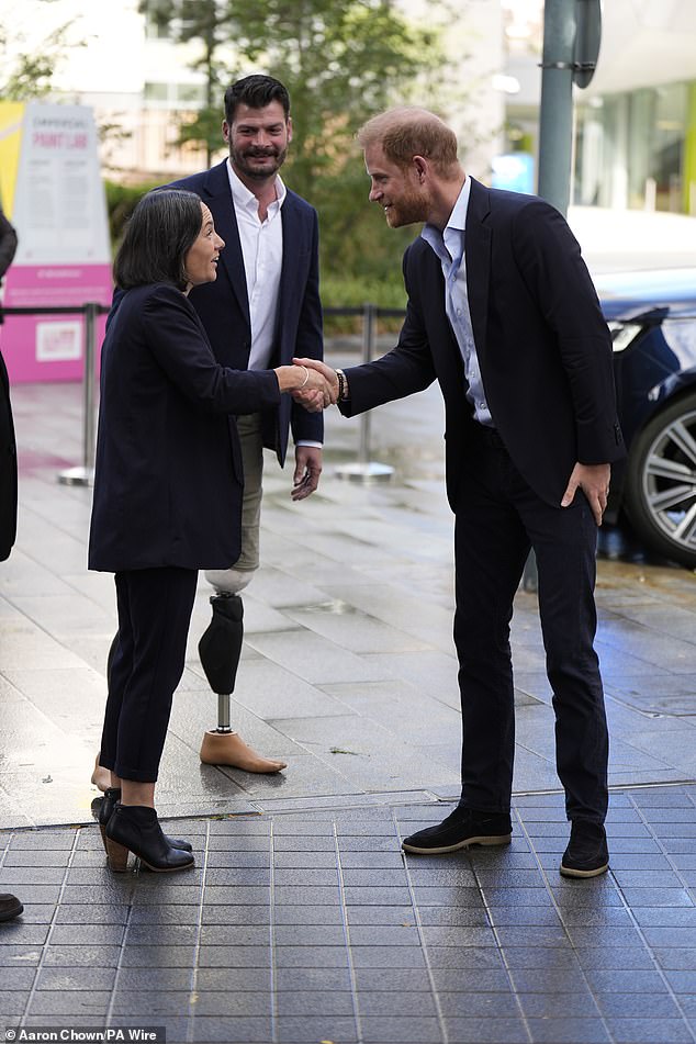 Prince Harry arrives to visit Imperial College London's Centre for Blast Injury Studies today