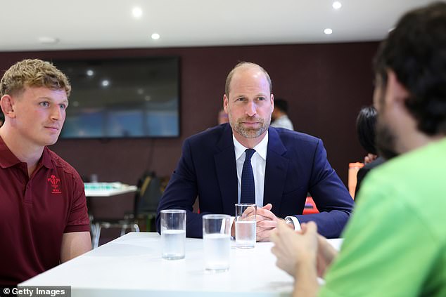 Prince William talks to members of the Welsh Rugby Union during his visit to Cardiff today