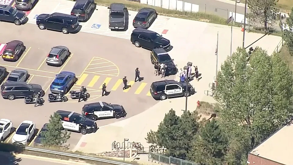KMGH - PHOTO: Law enforcement at the scene of a shooting at Evergreen High School in Evergreen, Colo., Sept. 10, 2025.