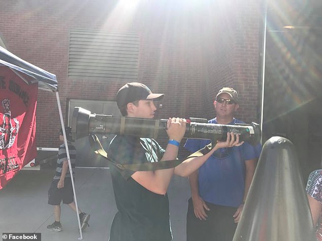 Another image from another time shows one of the gun-obsessed family members holding a bazooka, although it is not clear if it is Tyler in the picture