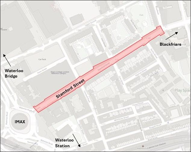 Participants in the Unite the Kingdom march have been told they must form up in the area shaded above on Stamford Street near Waterloo Bridge