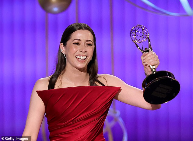 Cristin had tears she said: 'Thank you so much. I am so profoundly grateful. 'Sorry, I wrote this on the back of notes I took in therapy the other day. So don't look at the back. I loved making this show and I loved playing Sofia so much'