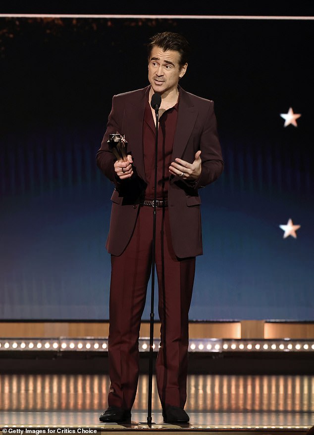 Earlier this year The Penguin star Colin won the Screen Actors Guild Award for Outstanding Performance by a Male Actor for his role in the HBO's acclaimed DC series (pictured)