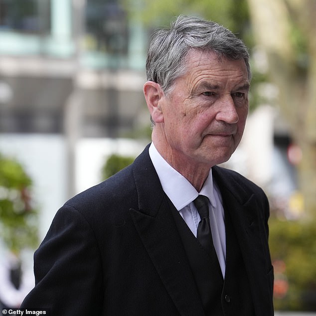 Vice Admiral Sir Timothy Laurence pictured arriving for the requiem mass service this afternoon