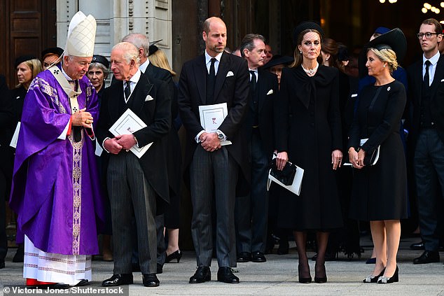 Members of the Royal Family after the funeral at Westminster Cathedral today