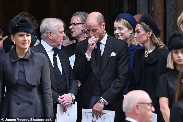 Prince Andrew and Prince William depart Westminster Cathedral today