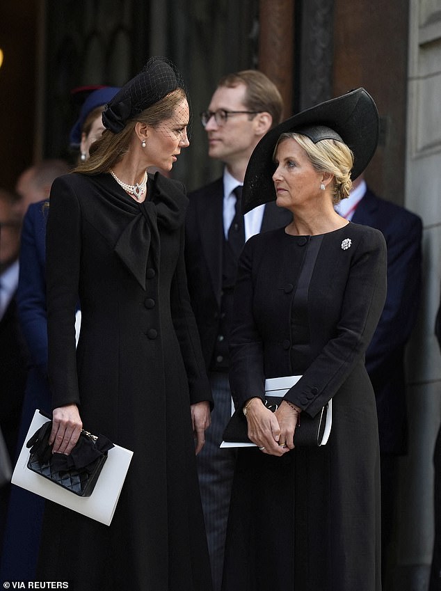 The Princess of Wales and Sophie after the requiem mass service for the Duchess of Kent