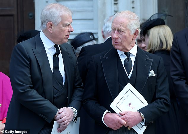 Andrew and Charles outside the funeral at Westminster Cathedral today