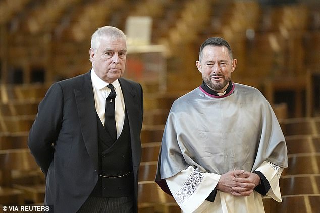 Prince Andrew arrives for the requiem mass service for the Duchess of Kent his afternoon