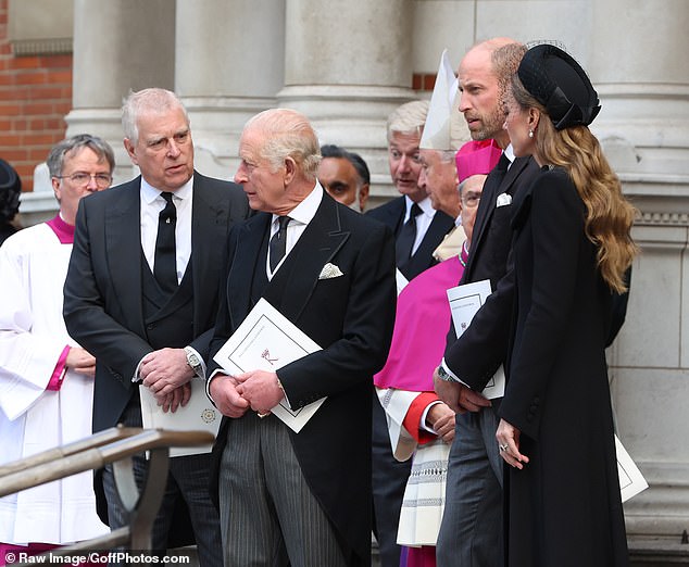 Andrew and Charles following the requiem mass at Westminster Cathedral today