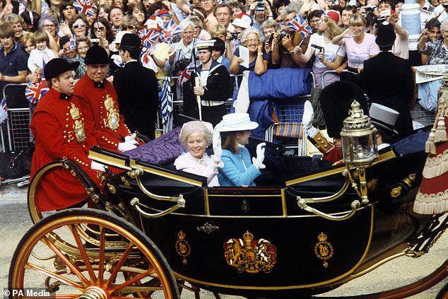 The Duchess of Kent and her daughter, Lady Helen Windsor, en route to St Paul´s Cathedral for the wedding of the Prince of Wales and Lady Diana Spencer in 1981