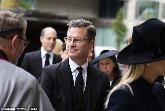George Gilman arrives for the requiem mass service for the Duchess of Kent today