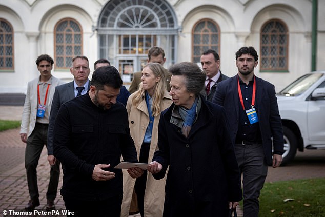 The Princess Royal hands a letter to President Volodymyr Zelenskyy during her visit to Ukraine -- September 30, 2025