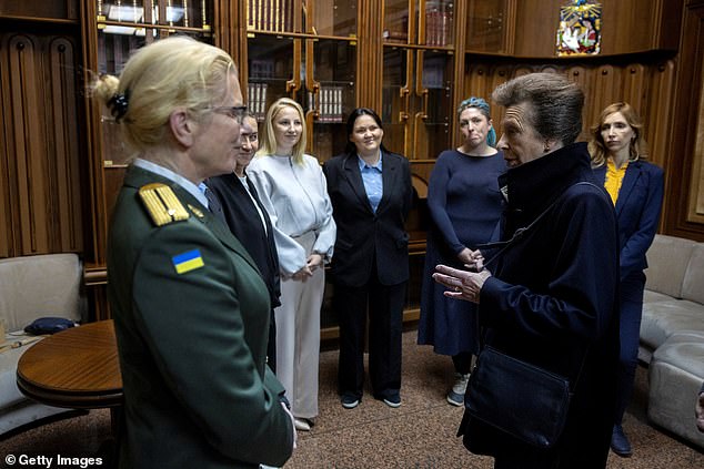 Princess Anne talks with Ukrainian service members and veterans at a World War Two museum in Kyiv -- September 20, 2025