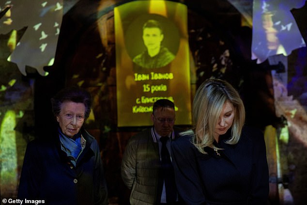 Princess Anne stands next to Ukraine's First Lady Olena Zelenska at a memorial for children who have been killed since the start of the conflict -- September 20, 2025