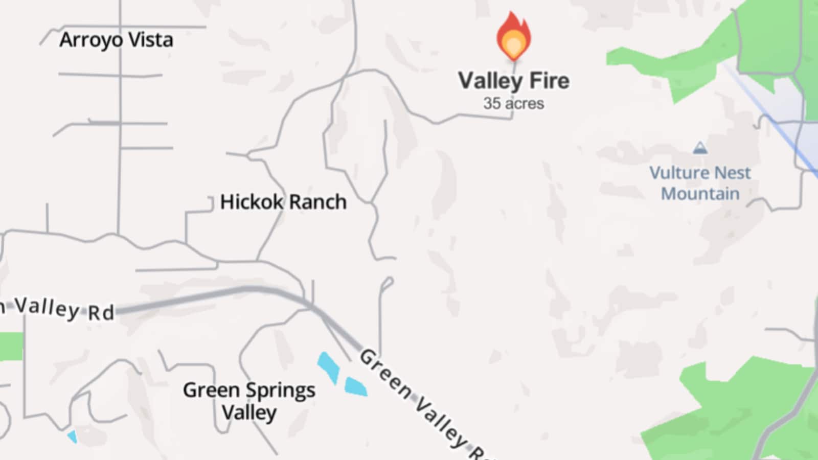 Map of the Valley Fire in El Dorado County. (Watch Duty)