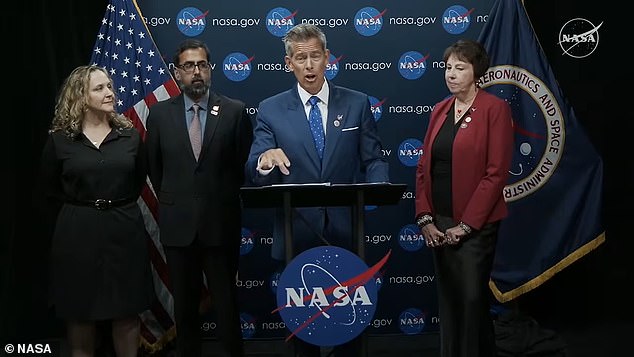 NASA Administrator Sean Duffy (center) revealed that a sample collected by Perseverance is the 'clearest sign of life' on Mars ever found in 30 years