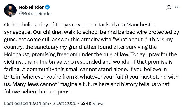 Mr Rinder's moving post on the attack
