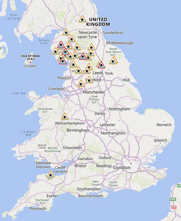 The torrential storm has caused widespread power cuts and flood warnings which are likely to be affecting vast swathes of the country