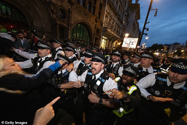 Police were seen scuffling with Pro-Palestine protesters at the south end of Whitehall following Thursday's protest in Parliament Square