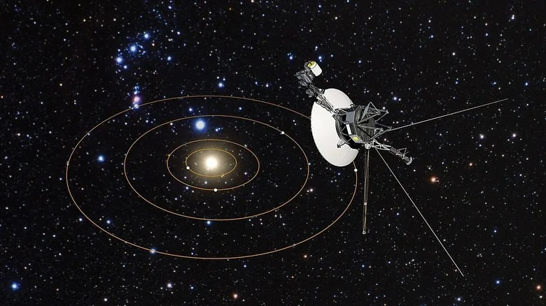 Depiction of Voyager 1's view of the solar system