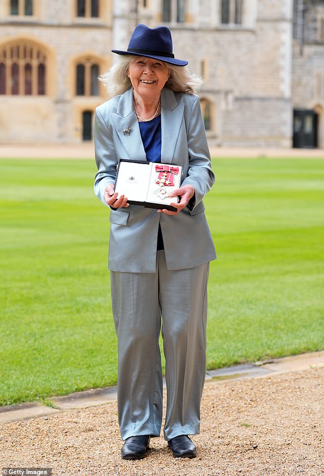 Dame Jilly Cooper after being made a Dame Commander of the British Empire by King Charles III during an investiture ceremony at Windsor Castle on May 14, 2024