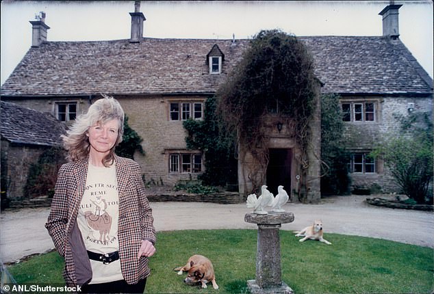 Dame Jilly is pictured here outside her home in Bisley, Gloucestershire, in 1991