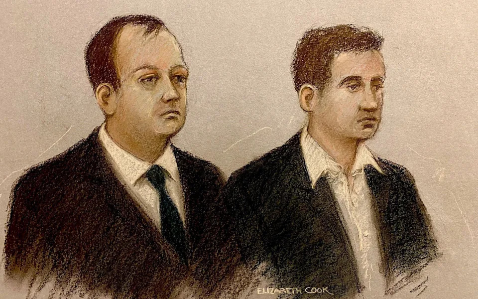 Christopher Berry (left) and Christopher Cash in a sketch from a magistrates' court appearance in 2024