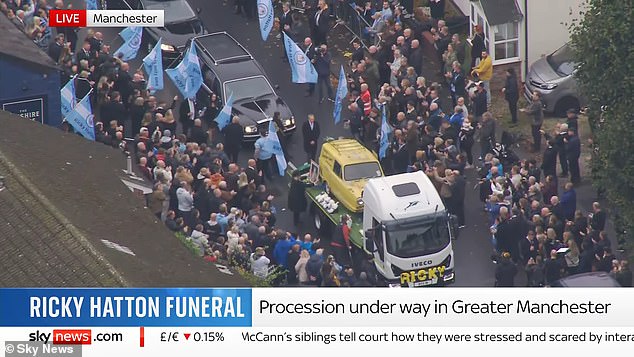 Footage shows the funeral procession outside the Cheshire Cheese in Hyde today
