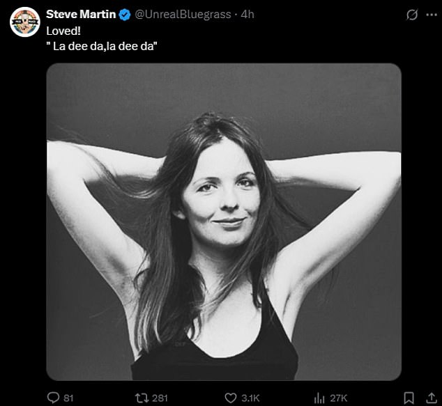 The actor jumped to X to share a black and white photo of Keaton while also simply typing out, 'Loved'