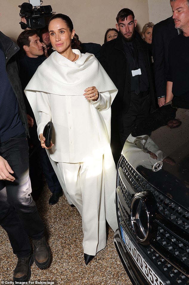 Meghan Markle, Duchess of Sussex attends the Balenciaga Womenswear Spring/Summer 2026 show as part of Paris Fashion Week on October 4
