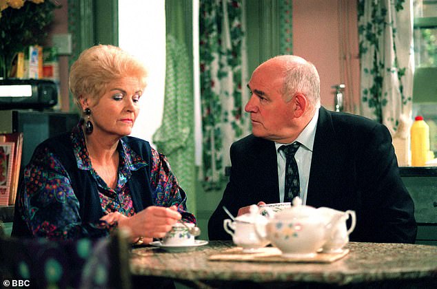 Pam, who played the legendary Walford star Pat Butcher, branded her co-star a 'true gentleman', saying she was 'very saddened' to hear of his passing (pictured in 2002)