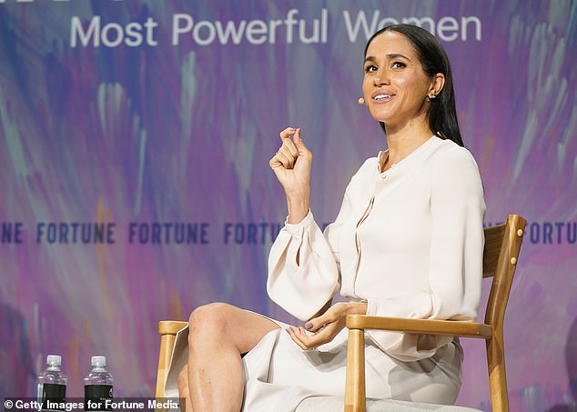 Meghan speaks onstage during the Fortune Most Powerful Women Summit 2025 yesterday