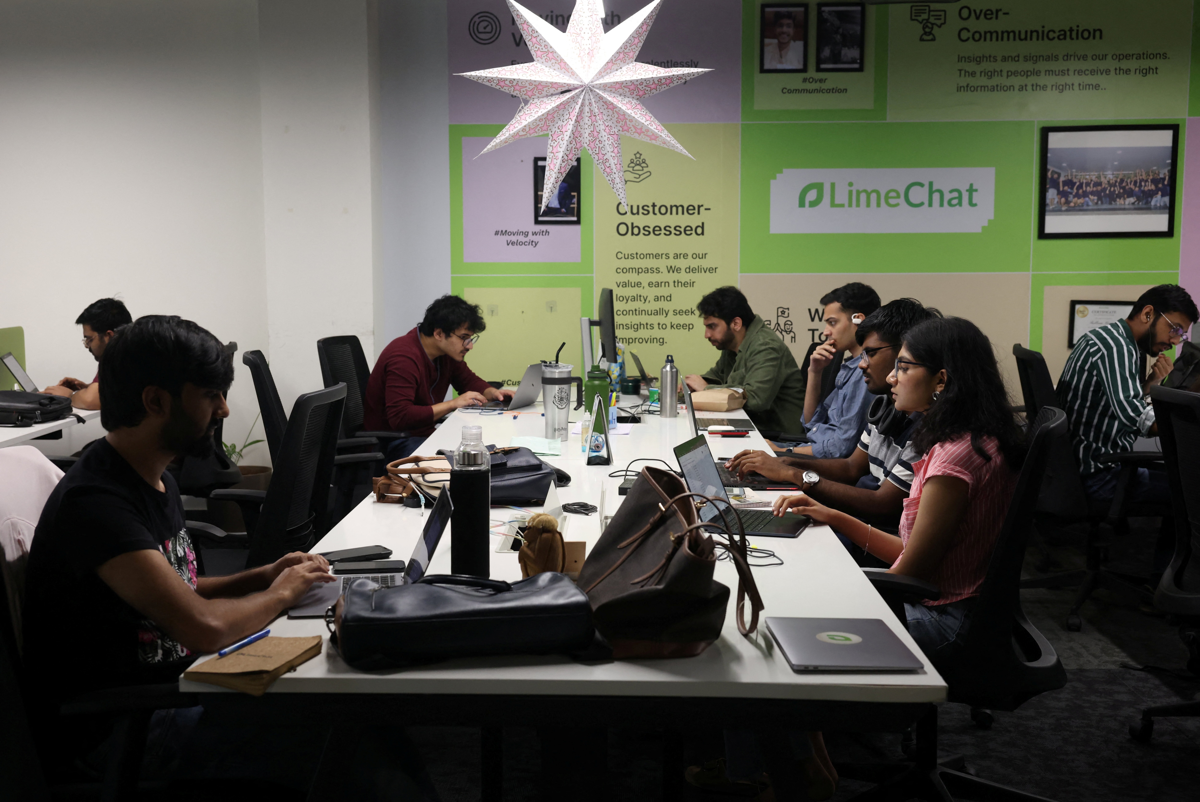 Developers work inside the office of AI startup LimeChat in Bengaluru, India, August 19, 2025. REUTERS/Priyanshu Singh(REUTERS)