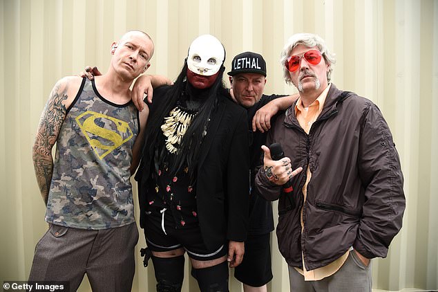 Rivers later departed from the band in 2015 which he later revealed was due to his battle with liver disease; the late star (far left) seen with Borland, Durst and DJ Lethal in 2021 in Chicago