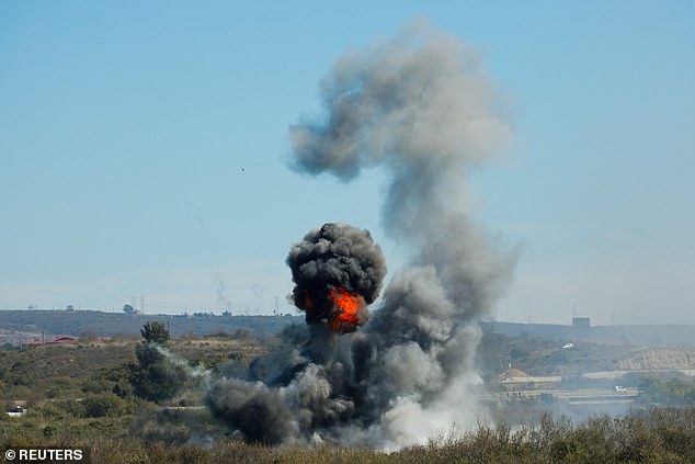 A controlled demolition using live munitions seen on the California coast