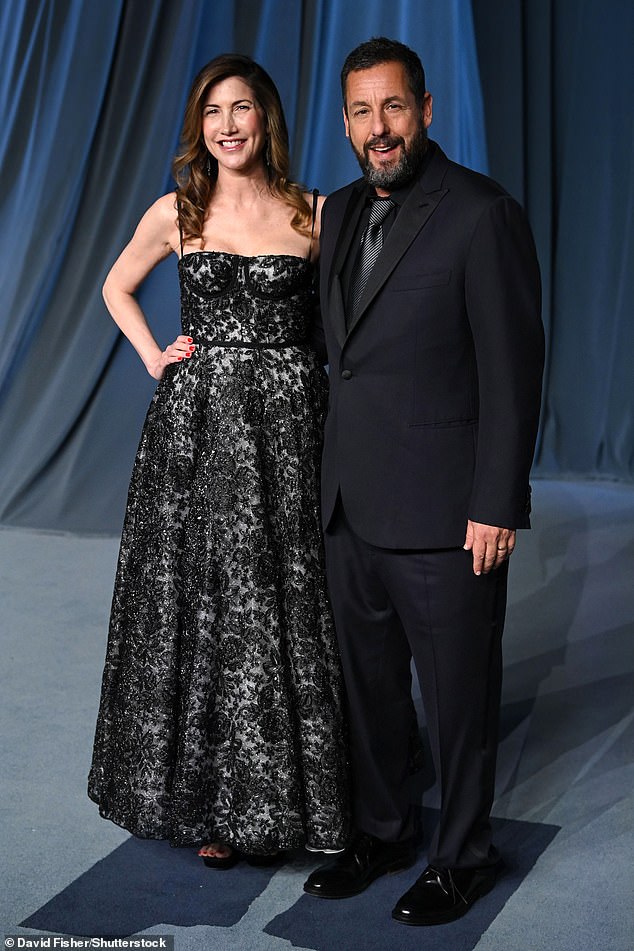 Adam Sandler was seen in a black suit alongside his wife jackie who opted for a black lace dress for the event