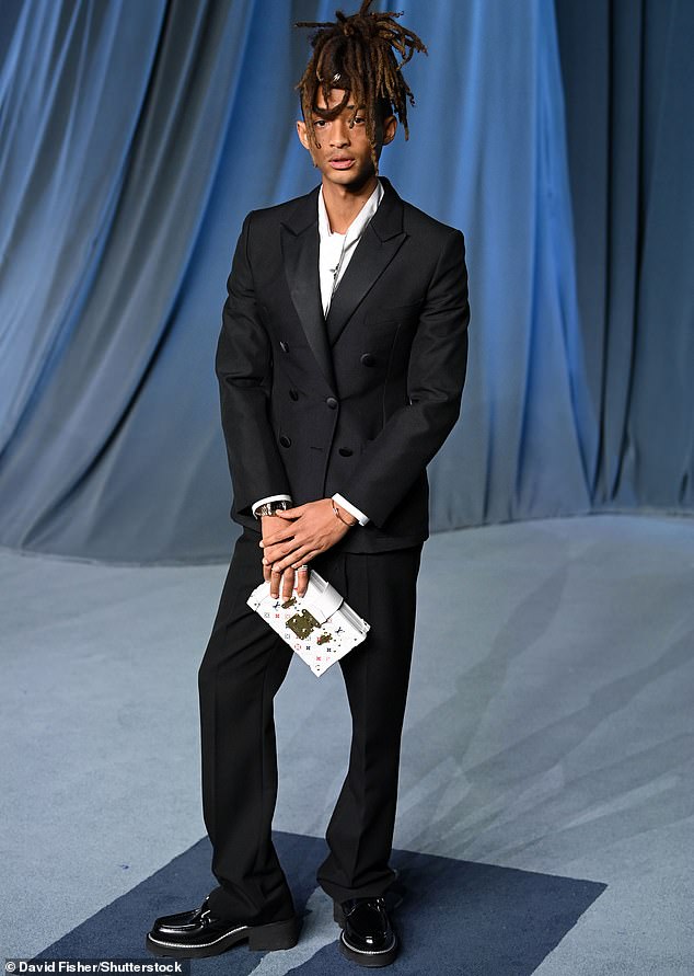 Will Smith's son Jaden Smith also dressed for the occasion in a stylish black suit and carried a white Louis Vuitton bag in his hand