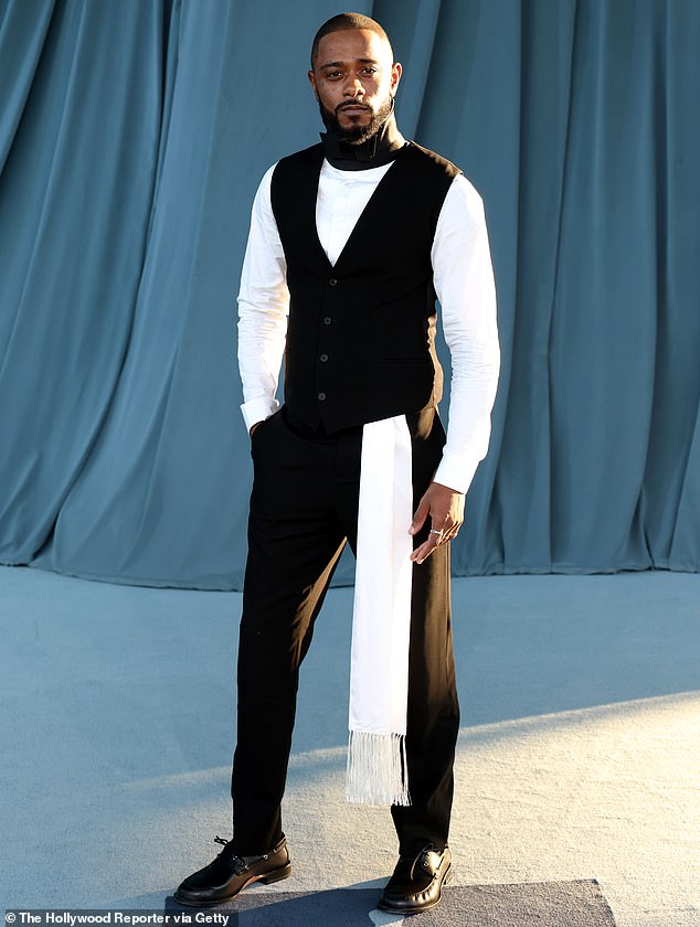 LaKeith Stanfield was seen looking stylish in a black vest which was paired with a white shirt and black trousers