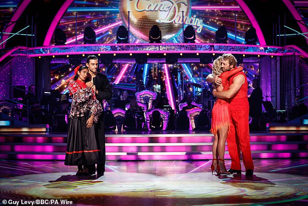 Chris and Nadiya embraced after discovering they were the third couple to be eliminated