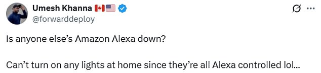 One frustrated Amazon Alexa found they were left in darkness amid the outage