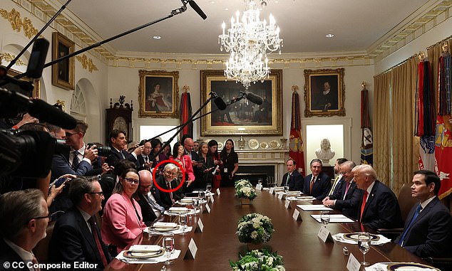 Trump told Australia's Ambassador to the US Kevin Rudd (circled) 'I don't like you, and I probably never will' during the meeting (above)