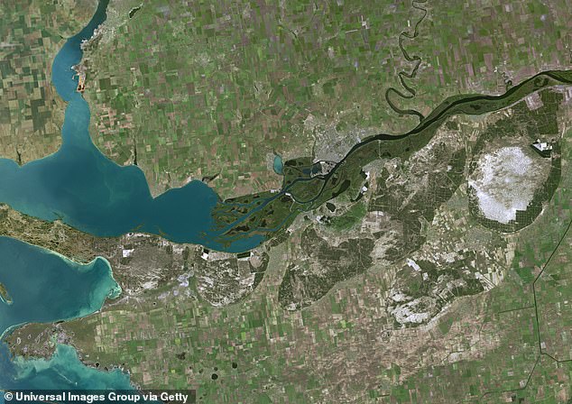 Pictured: A satellite image of Dnieper River Delta in Ukraine